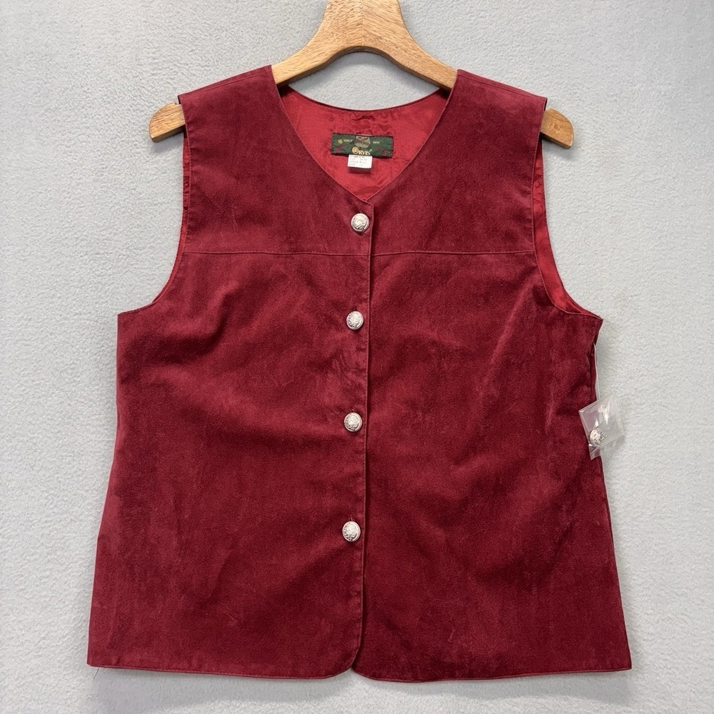 Vintage Orvis Vest‎ Womens 12 Velour Feel Burgundy Metal Buttons Made In USA